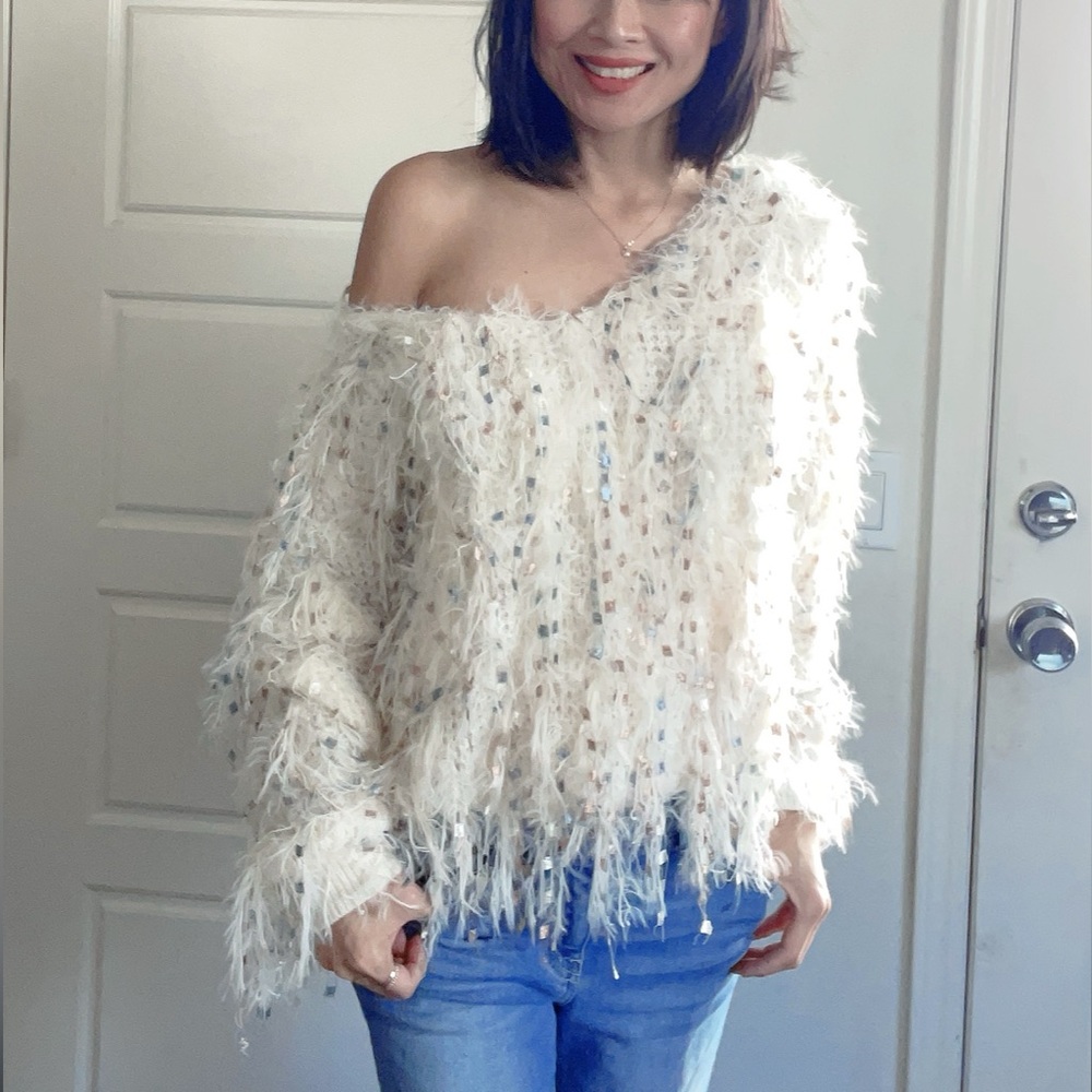 plus Fuzzy Off Shoulder Oversized Sweater Top